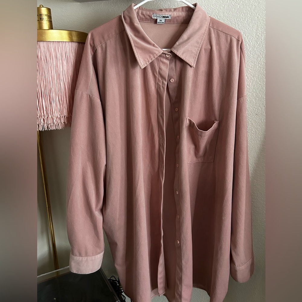 pink corduroy button up